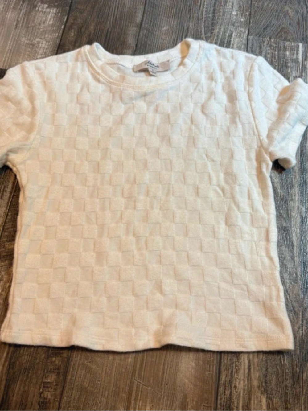 Textured Short Sleeve Crewneck Blouse in White